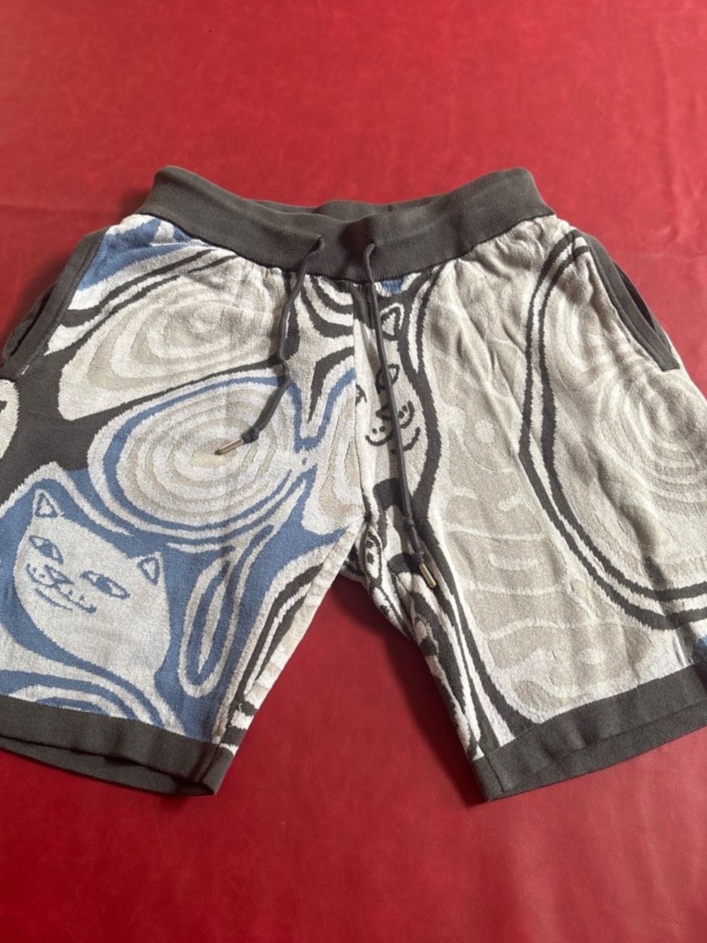 Ripndip Blue and Gray Swirl Cat Knit Athletic Shorts